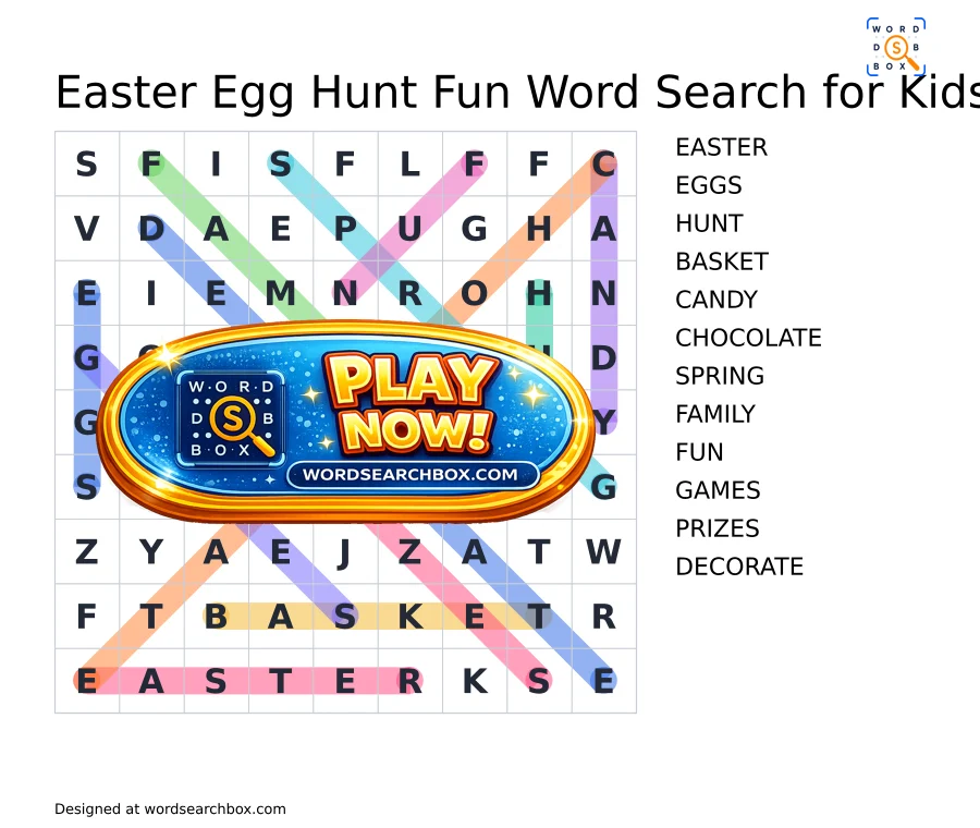 Easter Egg Hunt Words Word Search Puzzles - WordBox